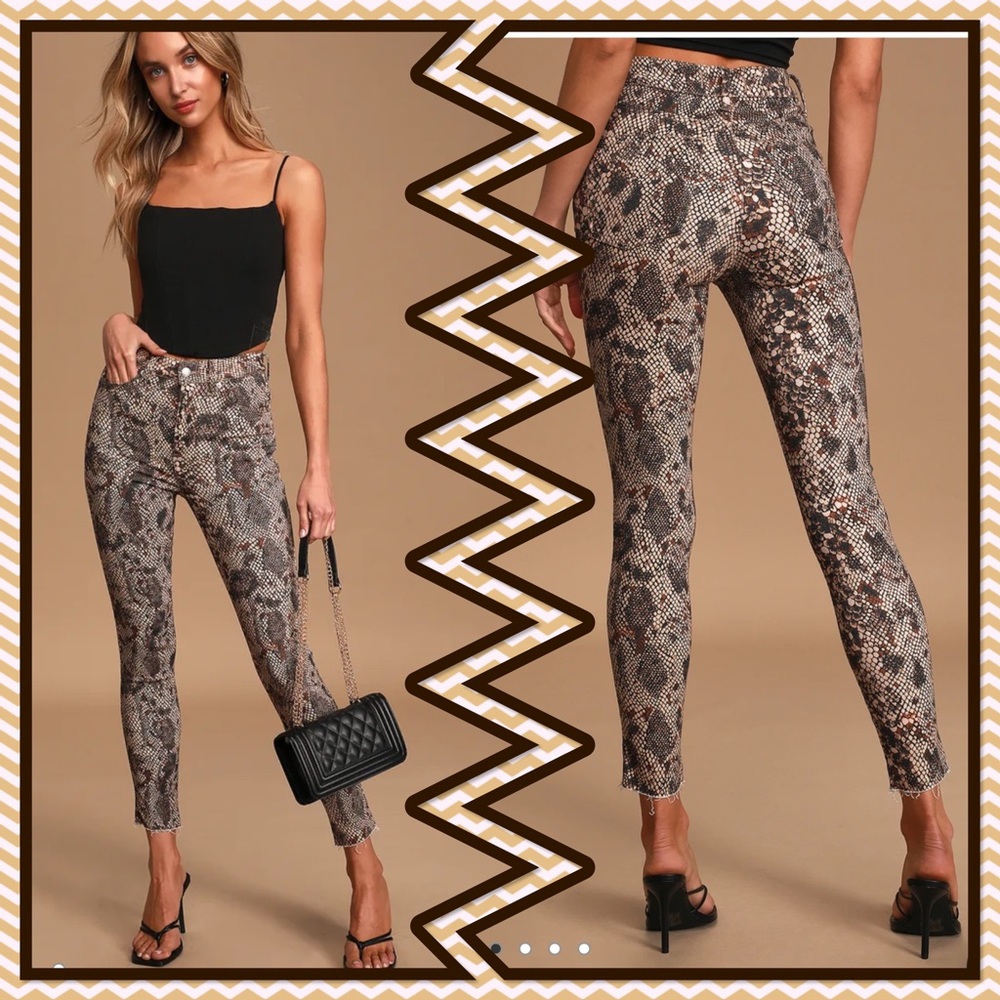 Free People Raw High-Rise Tan Snake Print Jegging Size 31
